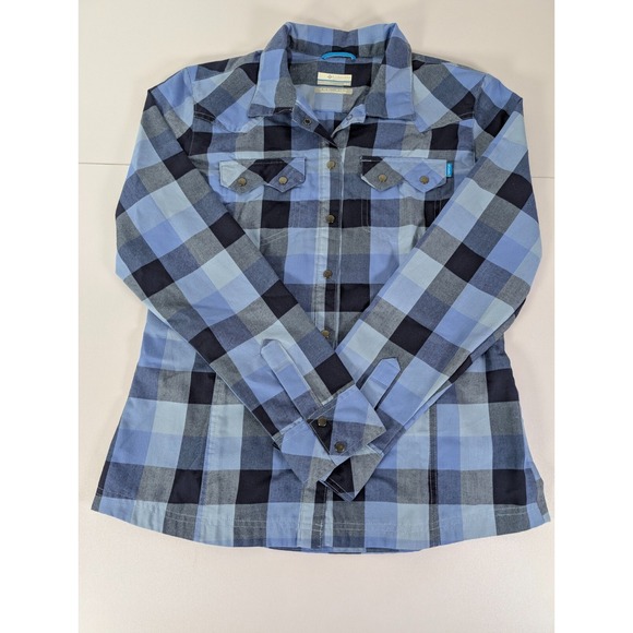 Columbia Blouse Womens Medium Shirt Blue Plaid Pockets Long Sleeve Outdoor - Picture 3 of 11